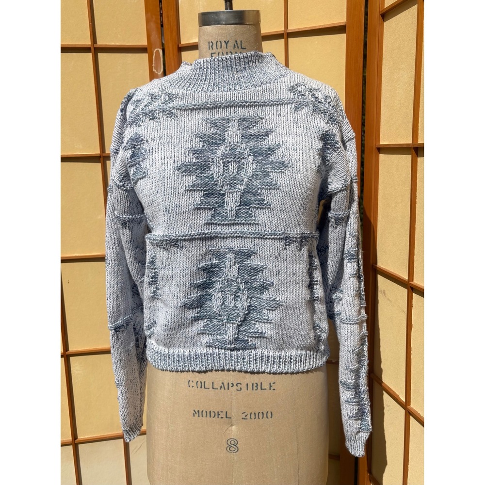 Vintage Southwestern Knit Mockneck Sweater Blue Adams Apple